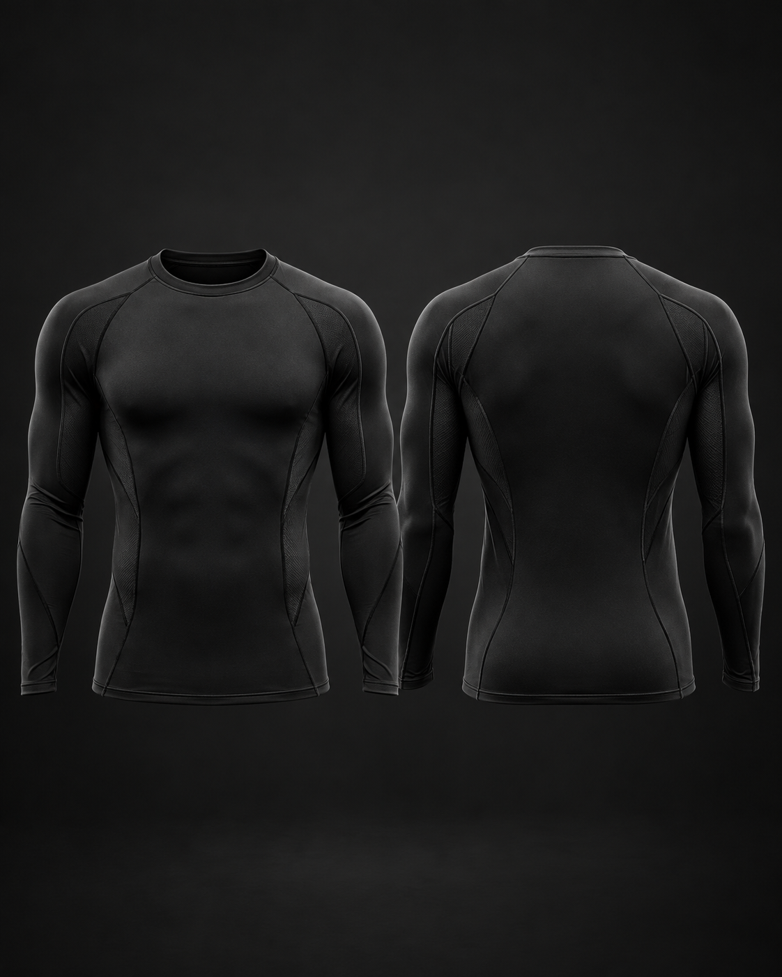 Black long sleeve compression shirt front and back placeholder