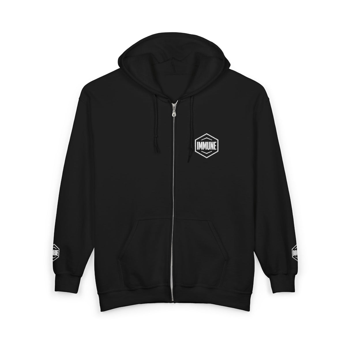 Minimal Hex Logo Zip Hoodie — White Full-Zip Casual Sweatshirt